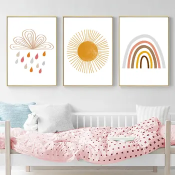 

Nursery Wall Painting Sun Rainbow Canvas Print Nordic Poster Prints Kids Abstract Posters Wall Art Pictures Baby Room Decor