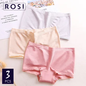 

3pcs Women Boxer Briefs Panties Modal Fabric Seamless Lace Design Female Underwear Comfort Mid-Waist Girls Boyshort Intimates