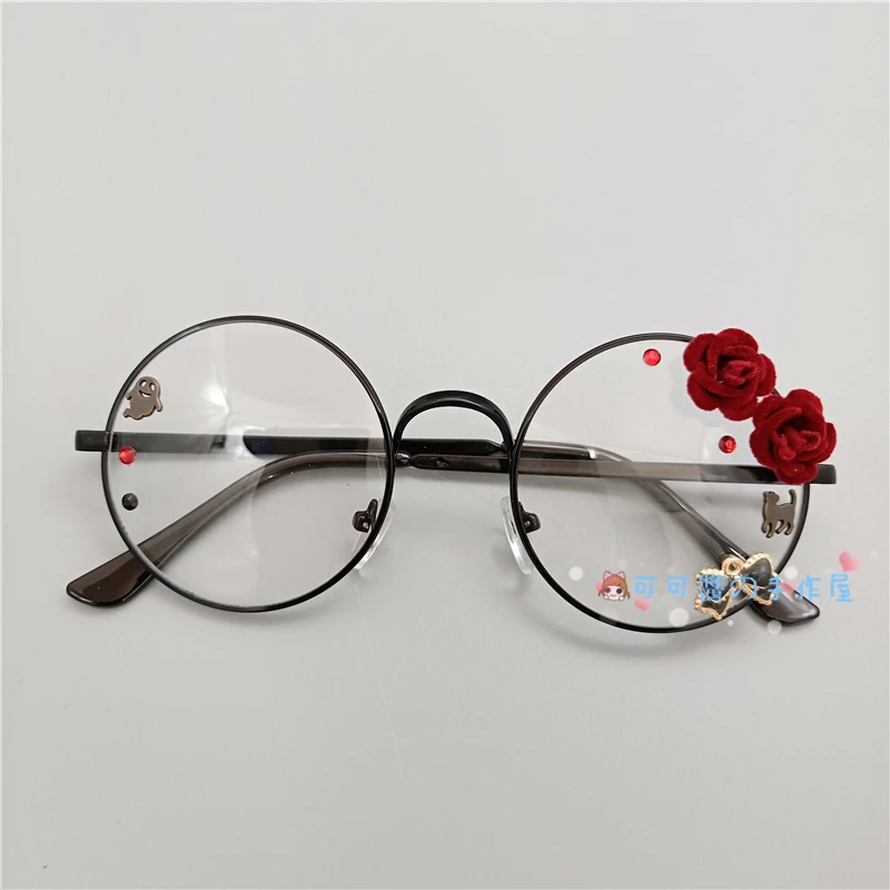 Cosplay&ware Handmade Lolita Frame Harajuku Round Glasses Black Silver Bronze Golden Rose Sakura Star Moon Fairy Rabbit Fashion -Zentai shop online