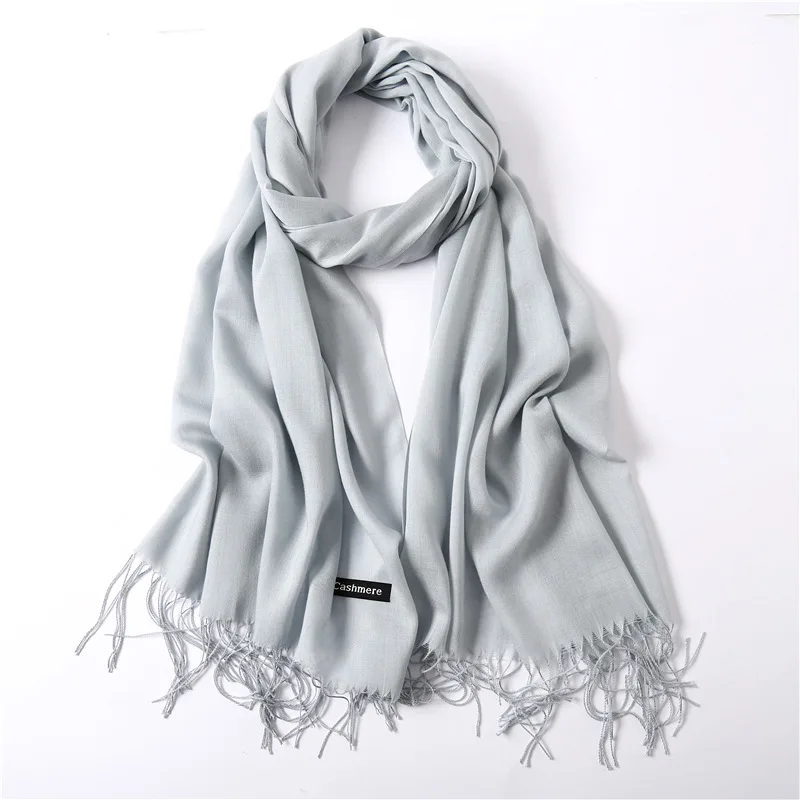 Light Grey Женский кашемировый шарф, толстые теплые зимние шарфы, большие одноцветные женские шали с кисточками, шаль для девушек, высокое качество, пашмины хиджабы - Цвет: Light Grey