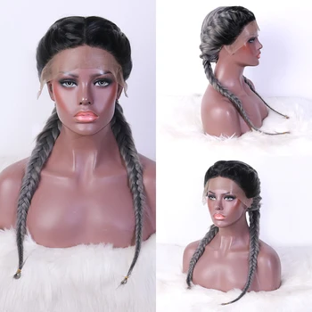 

Aiva Hair Grey Wig Glueless Synthetic Wig Heat Resistant Middle part Ombre Two Braided Box Cosplay Wigs For Black Women