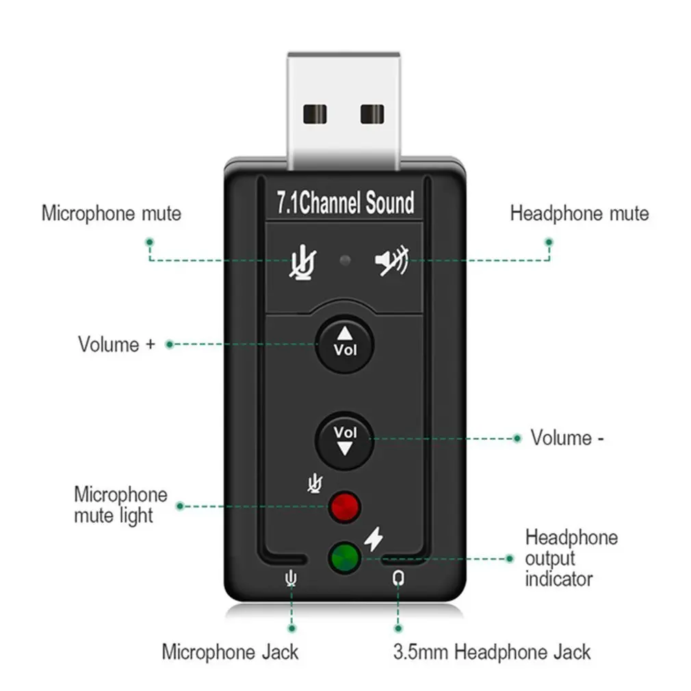 USB концентраторы USB 2,0 внешняя звуковая карта 7.1CH аудио мини адаптер кнопка управления 3,5 мм наушники интерфейс микрофона компьютерные компоненты