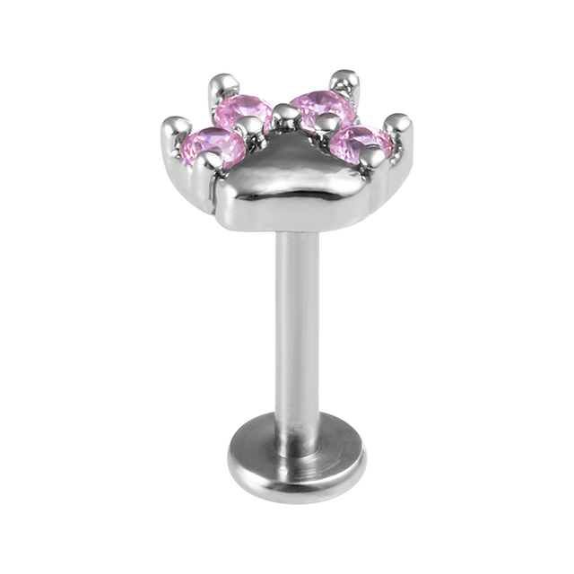 Paw Labret Monroe Lip Ring Bar Stud Zircon Internally Threaded 16G Tragus Helix Ear Cartilage Piercing Earring Body Jewelry
