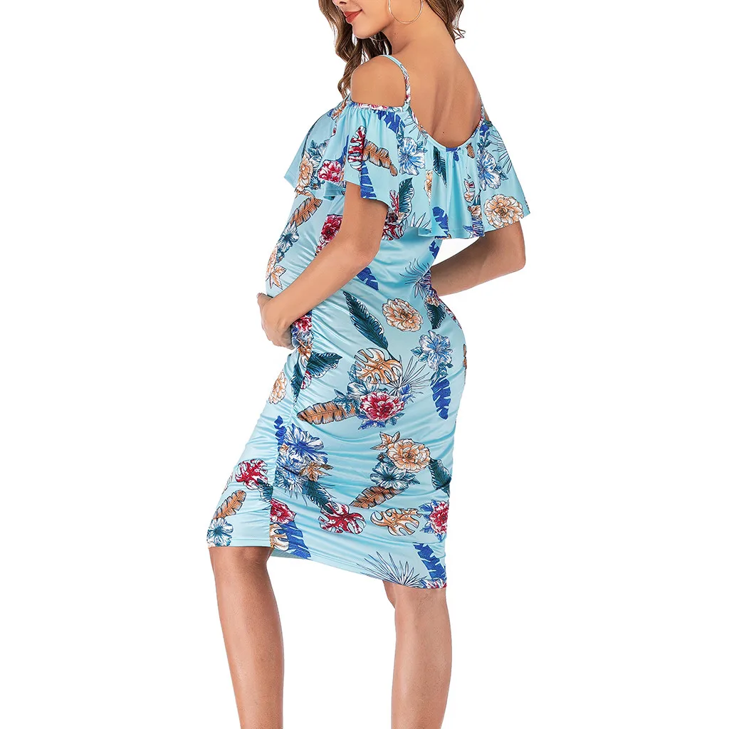 SAGACE платье для беременных, женское платье без бретелек на бретельках, женское платье для беременных с цветочным принтом и оборками, полиэфирное платье