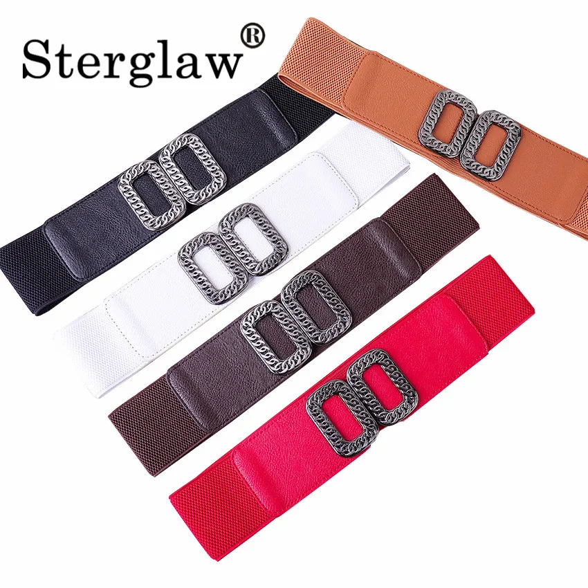 

65*6cm Gothic Punk PU Wide Corset Belts for Women Black buckle Dress Cummerbunds Elastic Slim Waistband coat new Waist BeltsG01