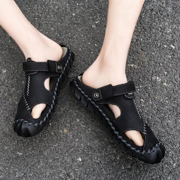 

Summer Genuine Leather First Layer of Leather Men's Breathable Handmade Dual Purpose Sandals Men Cowhide Slipper