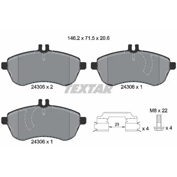 Колодки дисковые передние MB W204 1.8-2.3 07 TEXTAR 2430682
