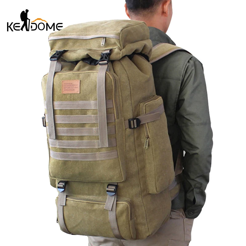  60L Large Military Bag Canvas Backpack Tactical Bags Camping Hiking Rucksack Army Mochila Tactica T - 32991663342