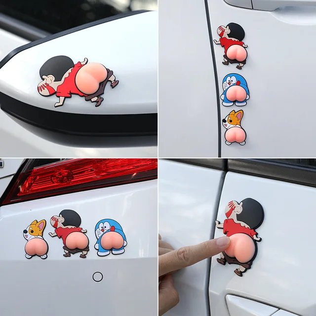 Anime Doraemon Crayon Shin Chan Cute Butt Car Sticker Cartoon Mini Soft Butt Silicone Squeeze Toys Fidget Children Stress Relief 2