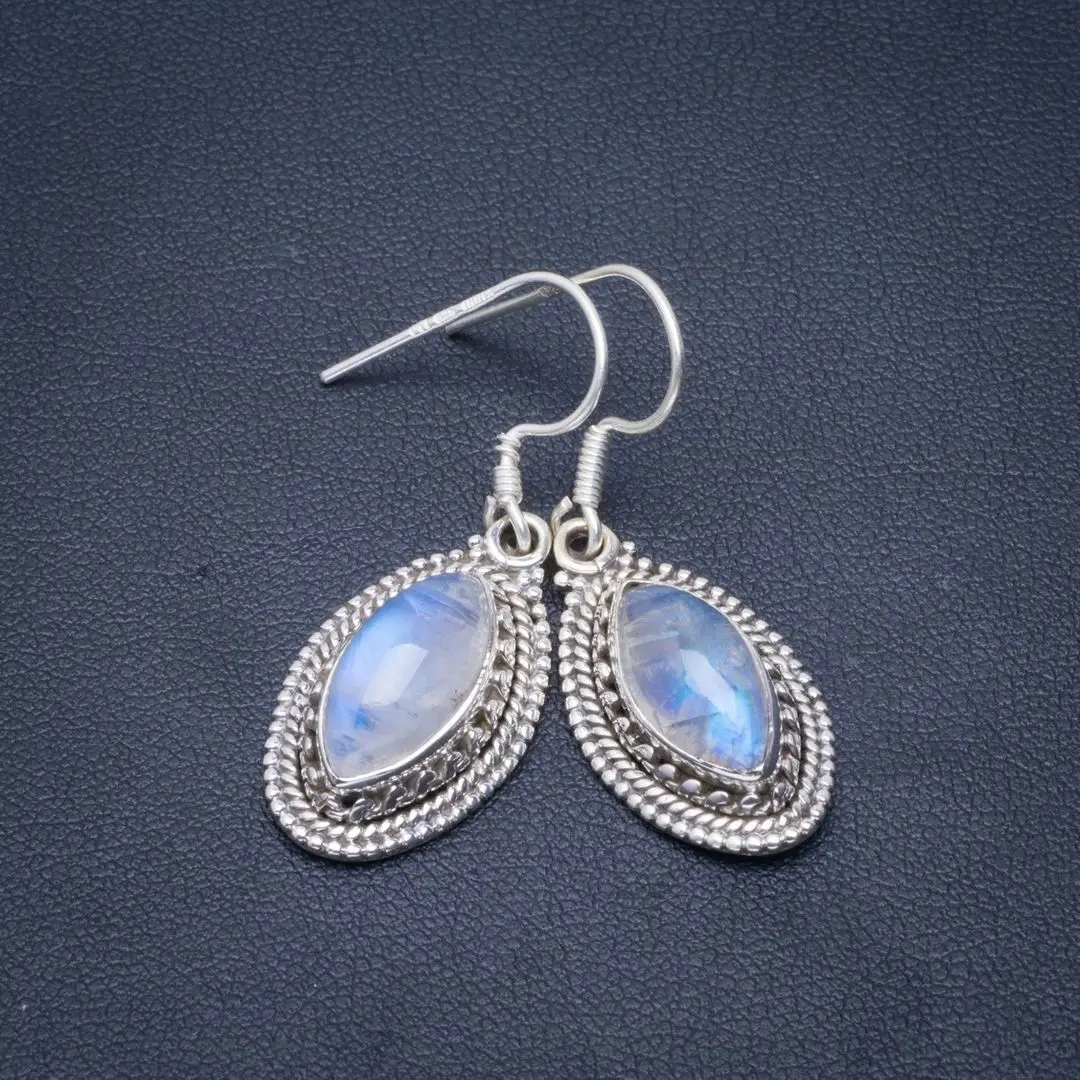 Natural Rainbow Moonstone Handmade Unique 925 Sterling Silver Earrings 1.5" B2438