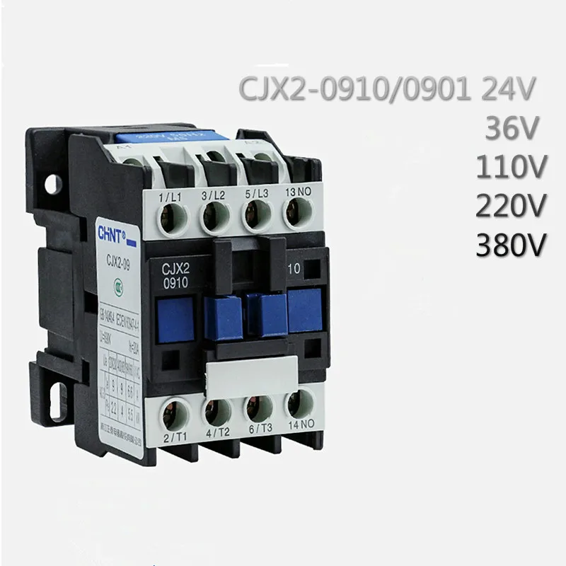 Контактор переменного тока CHNT 9A CJX2-0910 катушка 24V36V110V220V380V реле пуска/винтового