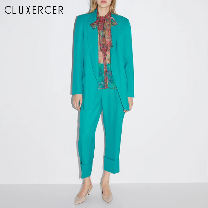 

Women Casual Solid 2 Pieces Sets Pant Suits 2019 Spring Summer Cardigan Blazers Coats and Pants Female Suits Clothes