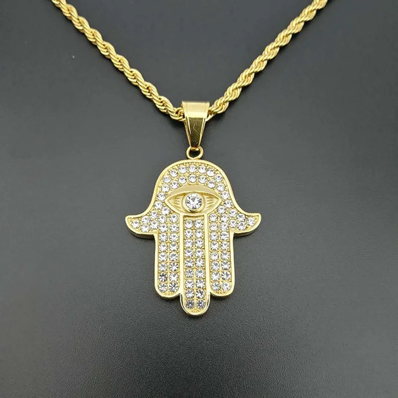 

Arabian Muslim Jewelry Titanium Steel Fatima Hand Amulet Pendant Necklace