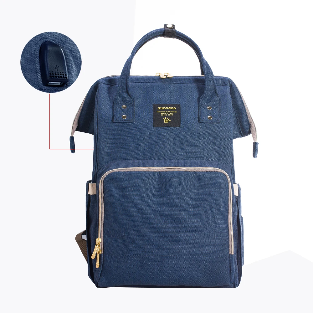 SUNVENO сумка для подгузников для мам Большая вместительная сумка для детских подгузников дизайнерская сумка для кормления модный рюкзак для путешествий сумка для ухода за ребенком для мам и детей - Цвет: Navy Blue