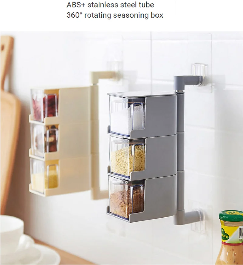 Spice Jar Seasoning Box 4Pieces / Set Of Creative Wall-Mounted Rotating Seasoning Box Kitchen Spice Storage Bottle Jar
