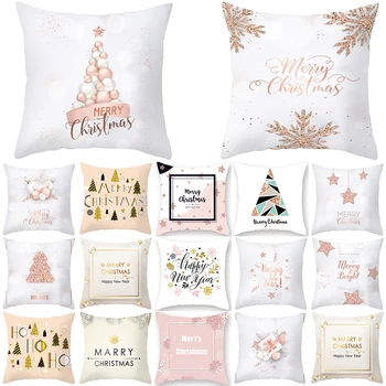

1Pcs Pink Christmas Tree Alphabet Pattern 45*45cm Polyester Cushion Cover Decorative Sofa Home Car Throw Decor Pillowcover 41009