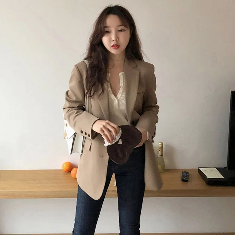 

Womens Blazer Casual Long New Jacket Women Spring and Autumn Short Style Suits Korean Version of The Vintage Blazer Women