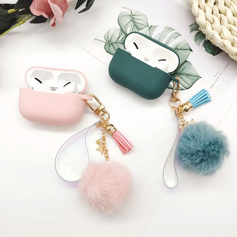For AirPods Pro 3 Case Pink Silicone Earphone 2/1 Bluetooth Headset Box With Cute Star Tassel Hairball Keychain | Электроника