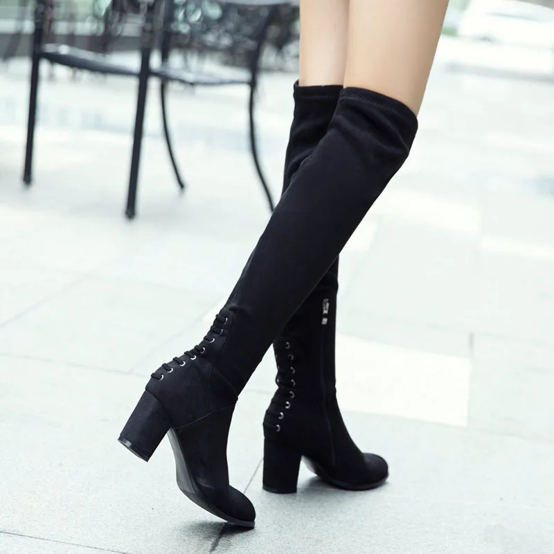 

Europe And America 2018 New Style Over-the-knee Boots Women's Boots Europe And America Chunky Heel Side Zipper Significantly Sto