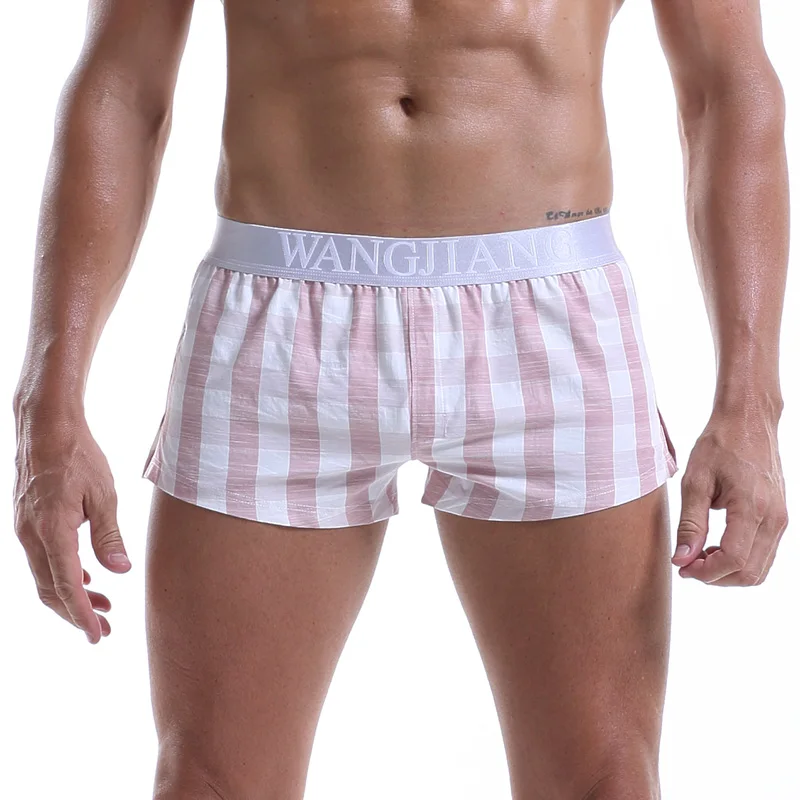 F Men's Breathable Loose Home Plaid Shorts Men's Boxer Stripes Letter Print Cotton Boxer New Vcqy - Цвет: F