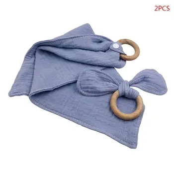 

1Set Baby Cotton Bibs Beech Wooden Ring Pacifier Rabbit Ear Teether Saliva Towel CORB