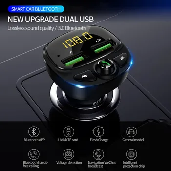 Usb車の充電器電話のbluetoothワイヤレスfmトランスミッターMP3 プレーヤーデュアルusb充電tfカード音楽ハンドフリーカーキット