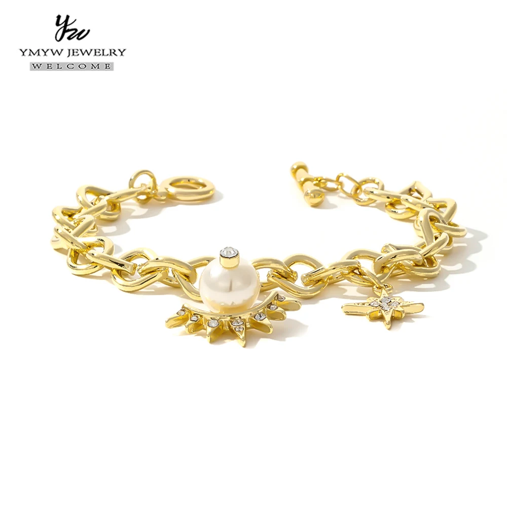 YMYW медная цепочка Жемчуг глаз звезда браслет золотой цвет металл геометрический модный роскошный трендовый браслет для женщин ювелирные изделия подарок
