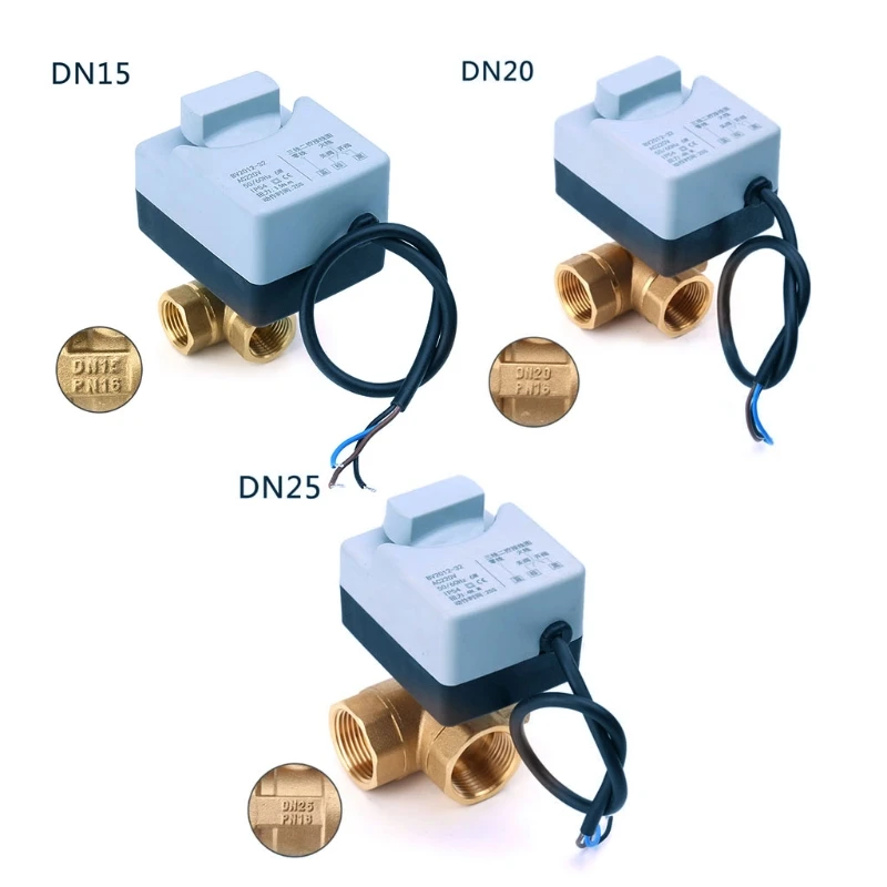 AC220V 3-way Electric Motorized Ball Valve Three-wire Two Control For Air Conditioning