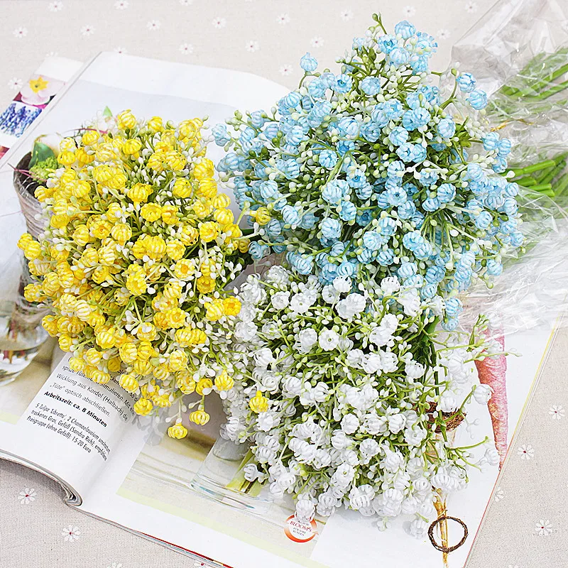 NewColorful gypsophila artificial flowers long stem fake flowers bouquet babys breath silk flowers wedding party home decoration