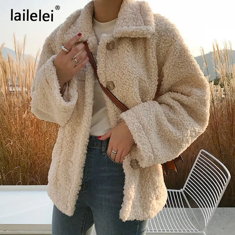 Winter faux fur jacket womens new small square collar thick clothes loose  long sleeve doll sleeve plush coats spring autumn - AliExpress