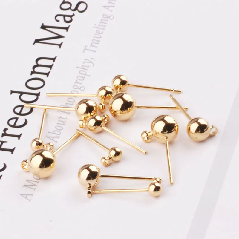

Handmade Accessories Plating Color Preserving Small Round Ball Earring Needle Bead Caps Gold Copper Metal 0cm Round Head