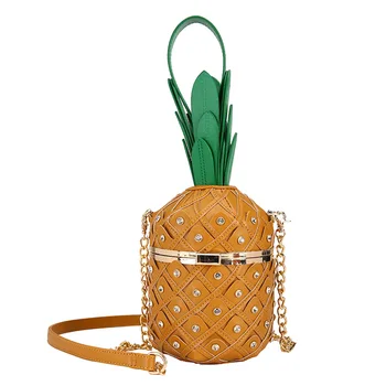 

Yellow & Brown Pineapple Shape Pu Leather Fashion Women Party Tote Bag Shoulder Bag Chain Purses and Handbags Crossbody Bag