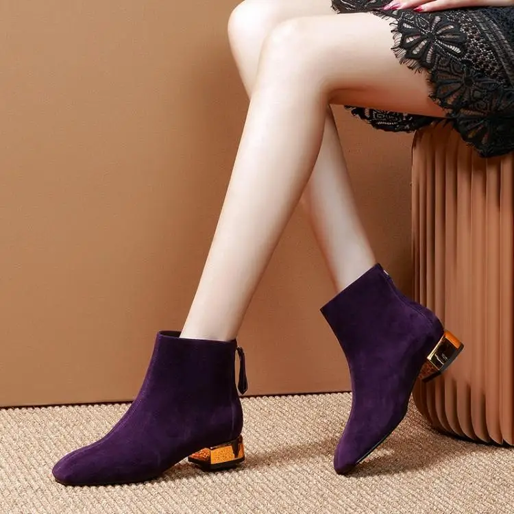 

Women's boots low grind arenaceous short boots with thick with Martin boots female zipper Jing sheep skin after 3 cm