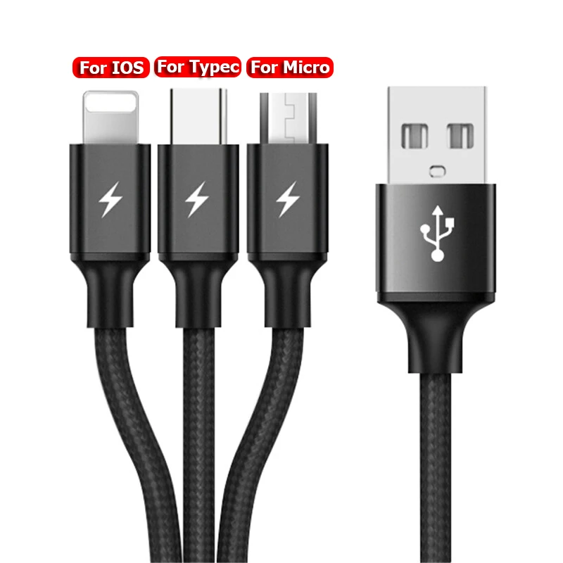 3 в 1 8 Pin USB кабель для передачи данных iPhone Samsung Xiaomi мульти быстрой зарядки с