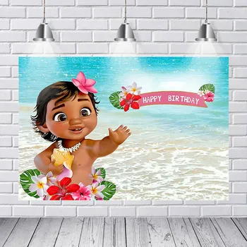 

Moana Sea Flower Tropical Backdrop for Kids Happy 1st Birthday Party Newborn Baby Shower Backgrounds for Photo Studio