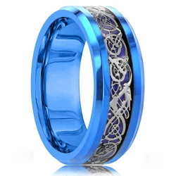 Stylish Red Groove Beveled Edge Celtic Dragon Stainless Steel Men's Wedding Band with Zircon Inlay - 12 (Style 16)