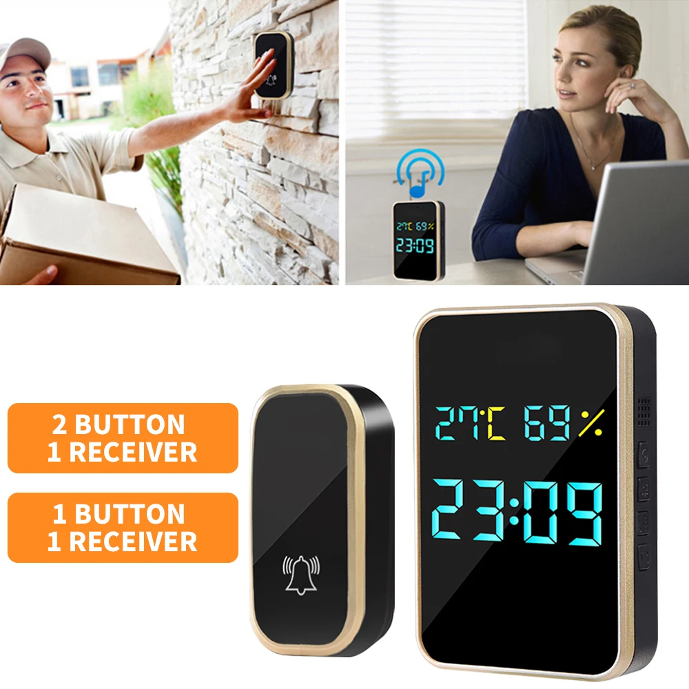 Digital Home Security Welcome Smart Wireless Doorbell Chimes Intelligent Temperature Humidity Time View Self-Powered Door Bell smart intercom system