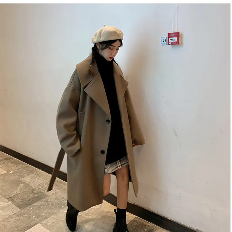 Зима новая Корейская версия свободного тренда пара утолщение уличные большие лацканы в длинном абзаце повседневное шерстяное пальто - Цвет: apricot