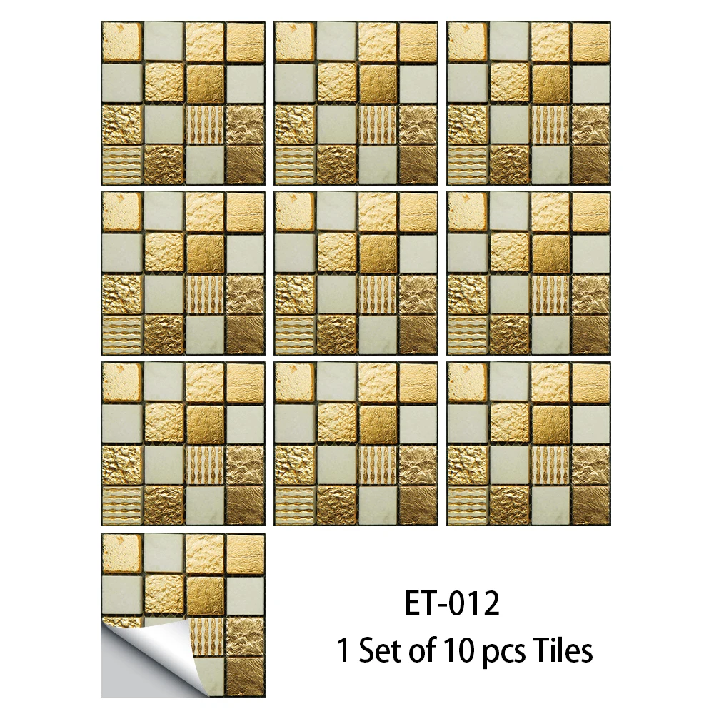 10 piezas de azulejos de mosaico de mármol plano con relieve, calcomanías de pared para cocina y baño, papel tapiz artístico impermeable con autoadhesivo