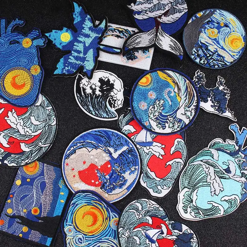 

Van Gogh Stickers For Clothes Heart Patch Embroidered Patches For Clothing Stripes For Clothes DIY Artistic Thing Iron On Patch