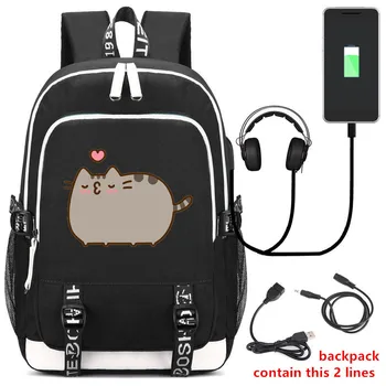 

Neko Atsume Cooking Cat Backpack Bag For Teenagers w/ USB Port Lock / Headphone Travel School Bag Casual Travel Laptop Mochila