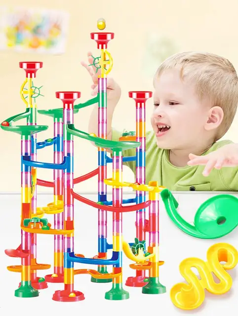 29-105pcs Set Diy Construction Marble Race Run Track Building Blocks Kids Maze Ball Roll Toys Christmas Gift 2
