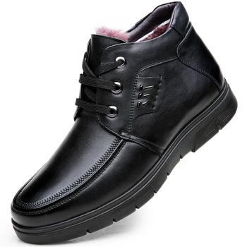 

men leisure business office formal dress warm plush snow boots outdoor cow leather winter shoes platform cotton shoe ankle boot