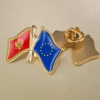 

European Union and Montenegro Crossed Double Friendship Flags Lapel Pins