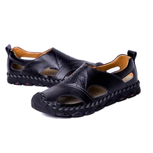 Новые летние сандалии мужские дышащие сандалии из натуральной кожи высокого качества Мужская обувь на плоской подошве размера плюс модная повседневная Пляжная мужская обувь