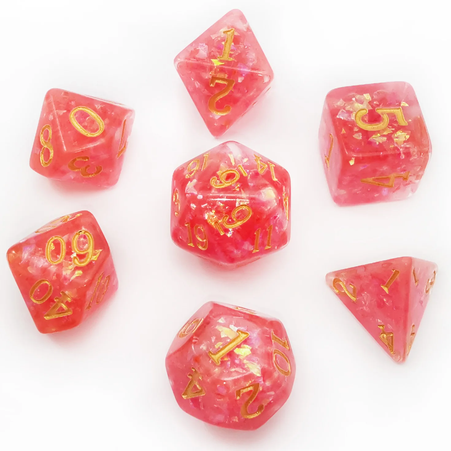 Bescon Dense-Core Polyhedral Dice Set of Peach, RPG 7-dice Set in Brick Box Packing 2