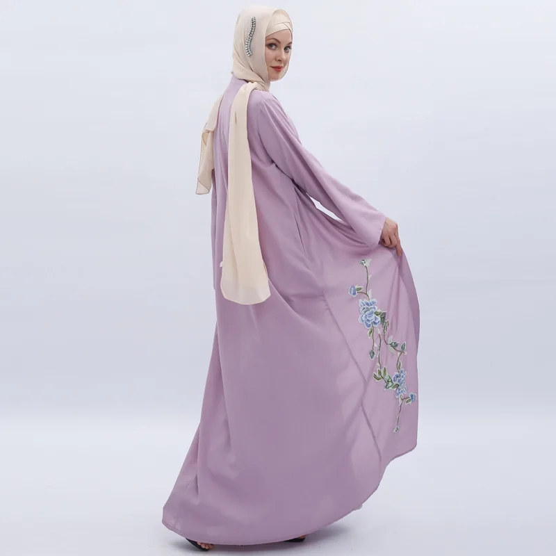 

2019 Middle East Open Abaya Robe Cardigan Skirt Flower Stickers Paillette Embroider Cardigan Muslim Long Dress Women's