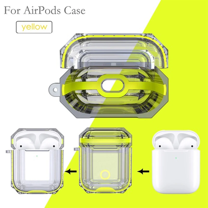 Прозрачный чехол для Airpods 2, зарядная сумка для наушников, жесткий защитный чехол для Apple AirPods 2 - Цвет: 2G   Fluores yellow