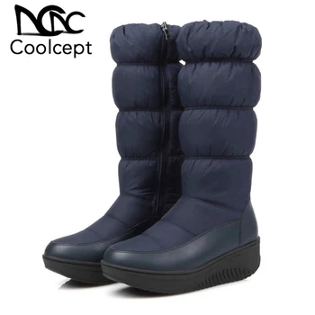

Coolcept Size 35-44 Winter Plush Mid Calf Boots Women Keep Warm Thicken Fur Cotton Shoes Women Casual Zipper Wedges Down Boots