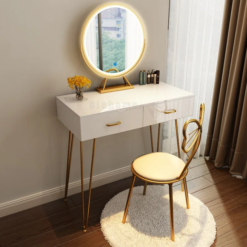 Mini Makeup Vanity Table with Mirror Dressing Table Modern Minimalist Small Apartment Clamshell